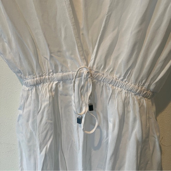 Elan White Semi Sheer Beach Swim Cover Up White Plunging V Neck Elastic Waist - Picture 6 of 10